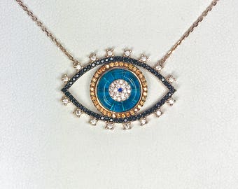Evil Eye Necklace - Protection Necklace - Eye-shaped, Layering Necklace - Rose Gold Evil Eye Necklace - Sterling Silver Necklace