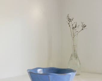Blue Faceted Handmade Ceramic Serving | Salad Bowl