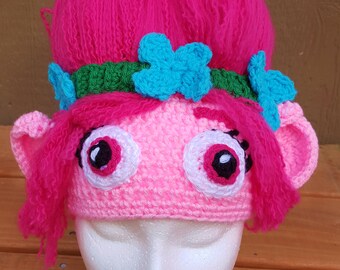Poppy trolls hat, Poppy hat, Movie trolls hat, Pink trolls hat, crocheted poppy troll hat, toddler hats, Trolls, Girls hats, Handmade hats