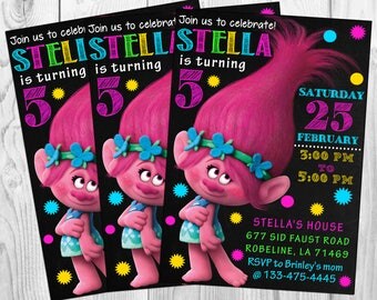 Trolls Birthday Invitation, Trolls invitation, Trolls Digital Invitation, Trolls Party, Trolls poppy, Trolls, Trolls invitations