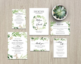 Wedding Invitation Template,Greenery Wedding Invitation, Wedding Invitation Suite, Wedding Invitation Printable, Green Wedding Invitation