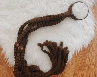 Vintage macrame plant holder | vintage macrame planter | 70s macrame plant holder | brown acrylic macrame | brown hanging macrame |