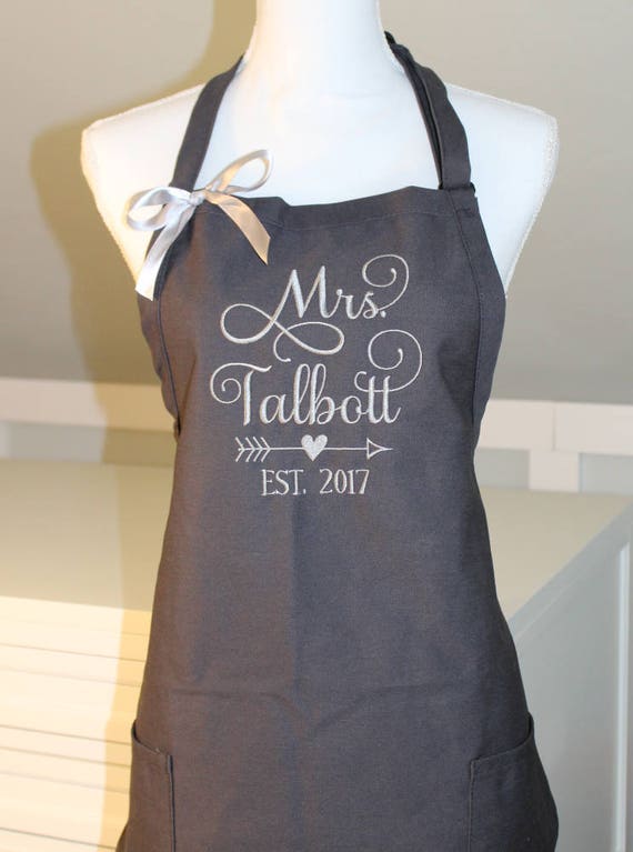 Mrs Apron with bow Bridal Shower Gift Bride Apron