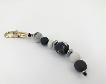 Black and White Marble Beaded Keychain | Summer Bag and Wallet Charms | Key Accessories