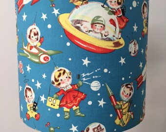 Retro Rocket Rascals Fabric Drum Lampshade