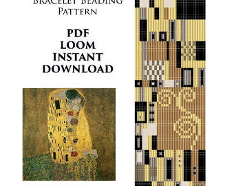 SALE Klimt Bead Loom Pattern Klimt Bracelet Seed Beading Patterns Miyuki PDF Patterns Instant Download Kiss Bracelet Bead Weaving Pattern