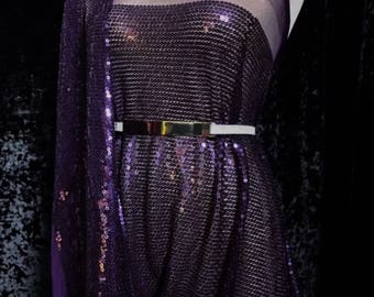 5MM Shiny Sequins Sewn All Over on Nylon Spandex Mesh (Plum) Free Shipping in U.S.