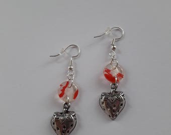 Strawberry button and charm earrings