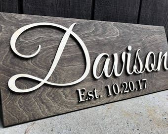 Custom Wood Sign Family Name Sign Personalized Wedding Gift Last Name Established Sign Wedding Established Sign Wooden Sign Est Couples Gift