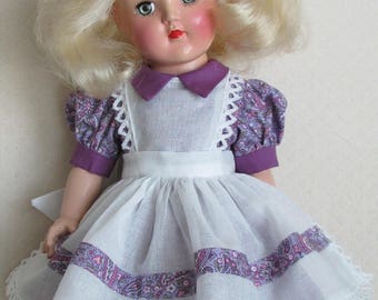 For 14" P-90 Ideal Toni Doll - Pinafore Dress Inspired by Original in Plum