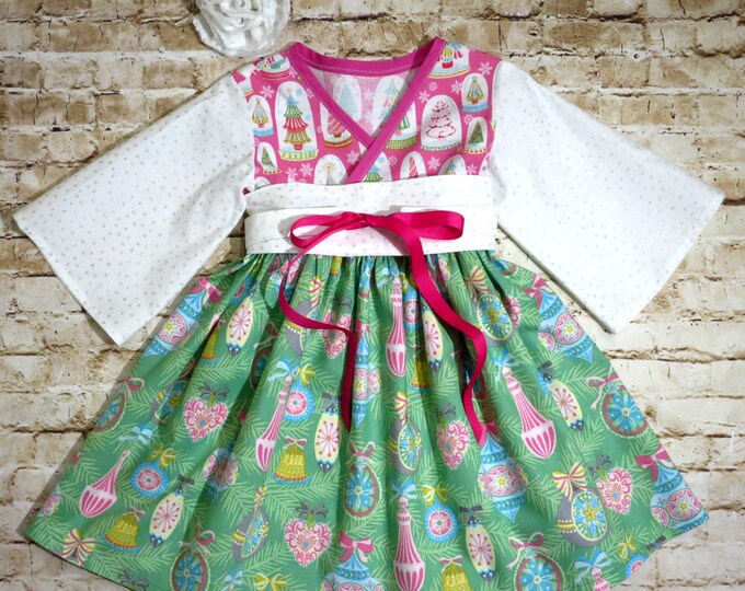 Christmas Dress - Girls Holiday Dress - Party Dress - Toddler Christmas - Girls Twirl Dress - Preteen Dress - pink green - 12 mos to 14 yrs
