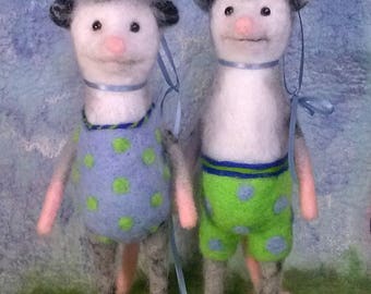 Pair of Opossum Needle-Felted Bathing Beauties