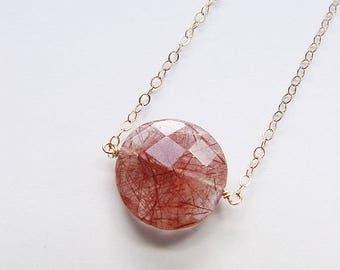 SALE Round Rutilated Quartz Gold Necklace OOAK