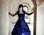 Purple Gothic Wedding Dress Offbeat Alternative with French Pickups and Train