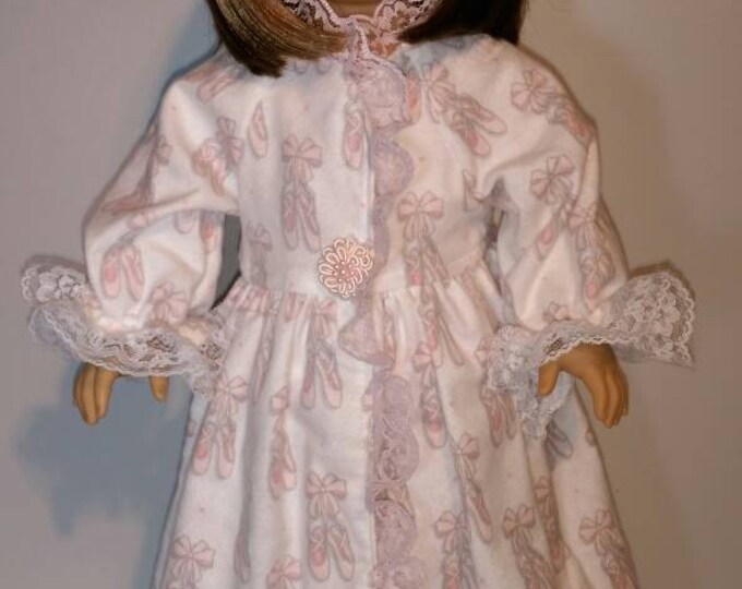 White flannel winter flannel ballet shoe print doll robe fits 18 inch dolls