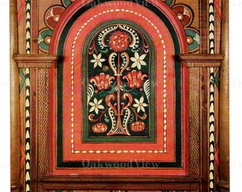 French Painted Country Furniture Antique Furniture Panel, Vintage 1940s 7x9 Color Book Plate Art Print #8, FREE SHIPPING