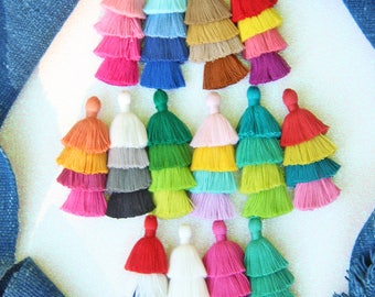 Tiered Tassels New SUMMER Style, 3" Handmade Cotton Earring or Necklace Tassels, Jewelry DIY, Ombre Colors, Layered Tassels, 1 pc