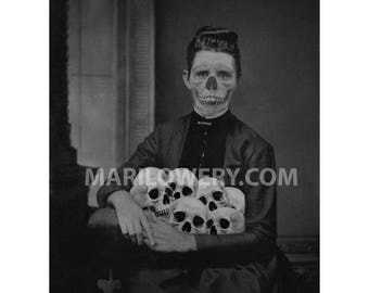 Macabre Art 8.5 x 11 Inch Print, Black and White Skull Art, Creepy Halloween Dark Wall Art, Halloween Horror Decor