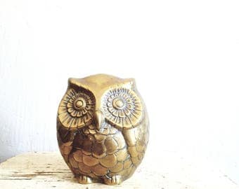 Vintage Brass Owl Bank // Solid Brass