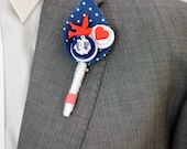 Rockabilly Sailor Polka Dot Wedding Boutonniere Buttonhole for the Groom Best Man Wedding
