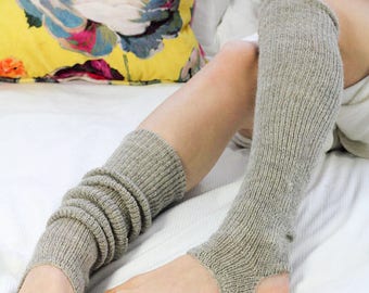 NUDE - Oatmeal - Angora Legwarmers Yoga/Dance/Ballet/Pilates - Natural - Handmade - Stirrup short socks with open heel - One Size - Neutral