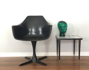 Mid Century Chair by Burke, Danish Modern Tulip Chair Style Black Arm Dining Chair, MCM, Accent Chair, Tulip Arm Chair, Propeller Base,