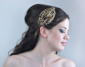 Feather Fascinator Hair Clip in Natural Hen Pheasant