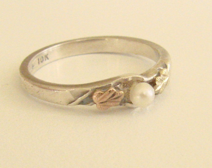 Vintage Sterling Silver 10K Gold Cultured Pearl Ring Size 6.5 Hallmarked Signed "L" Jewelry Jewellery