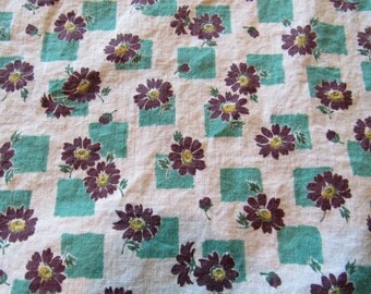 vintage FULL feed sack fabric -- turquoise and brown floral print