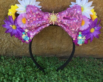 Pre-order Light-up Tangled Rapunzel inspired floral Mouse Ears Flower Crown Headband LIMITED