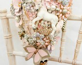 Fairytale unicorn Whimsical alternative Cascading brides brooch bouquet Vintage retro rhinestone button floral flower wedding posy bouquet