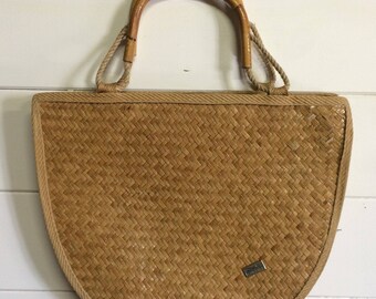 Grand sac à main en osier/rotin vintage gypsy années 60 / Bohème / italian vintage & boho 1960's bag