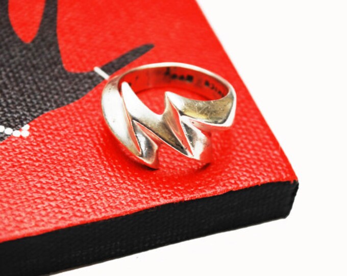 Sterling Ring - silver Abstract Modern - Wave - size 8 - Mexico - Taxco