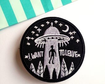 Fabric patch sew on UFO flying saucer iron on Patchgame X Files alien abduction