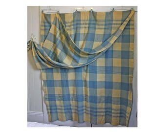 Double Length XL Wool Plaid Camp Blanket - Light Blue and Cream - huge