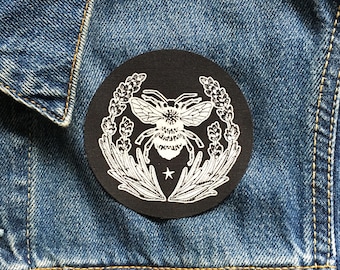 Screen Printed Lavender Bee Sew on Patch