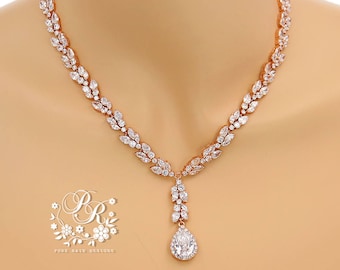 Wedding Necklace Rose gold Zirconia Bride Necklace Wedding Jewelry Wedding Accessory Bridal Jewelry Bridal Necklace Statement Necklace Ava