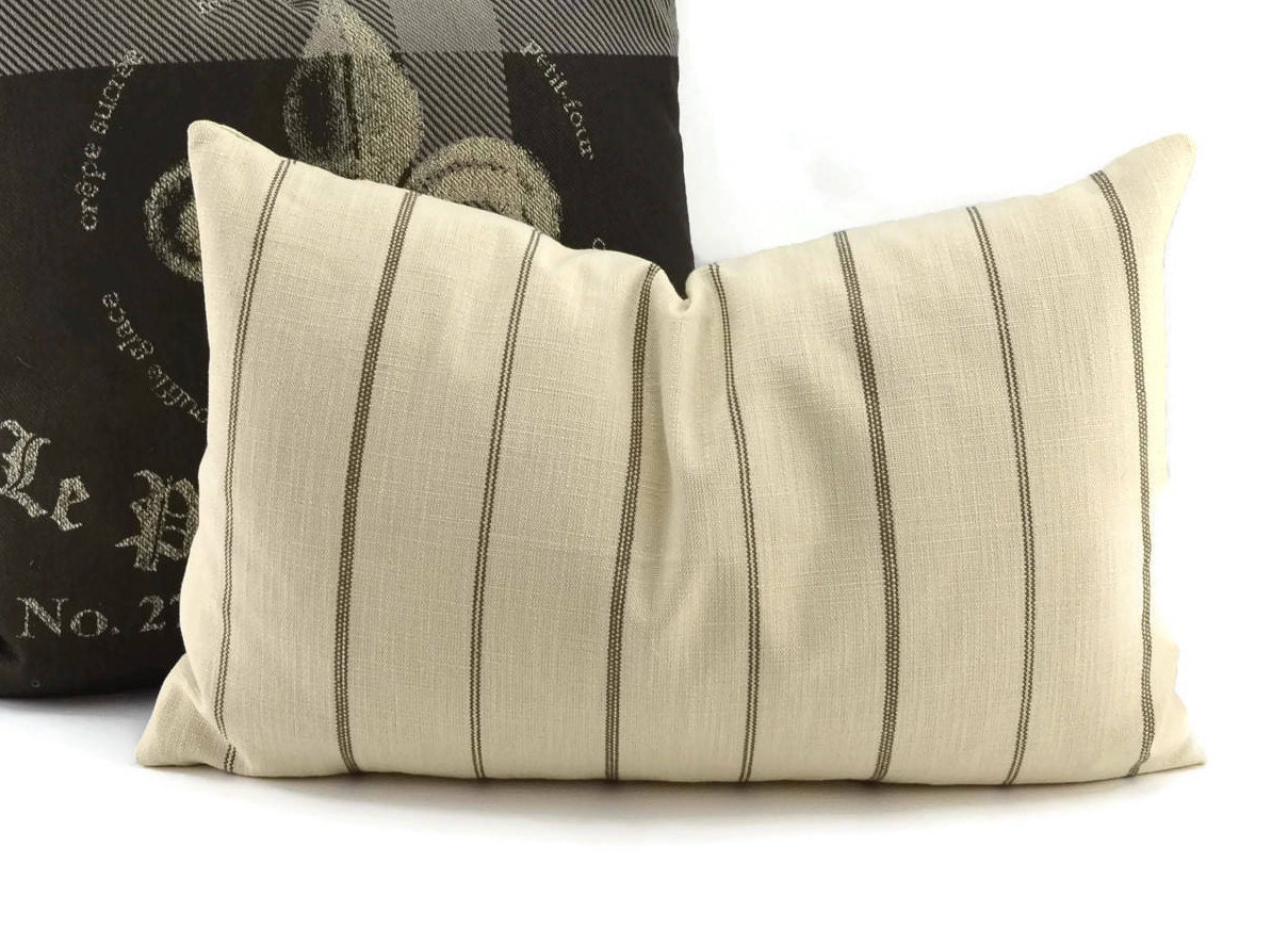 Natural & Brown Ticking Lumbar Throw Pillow Covers 14x22