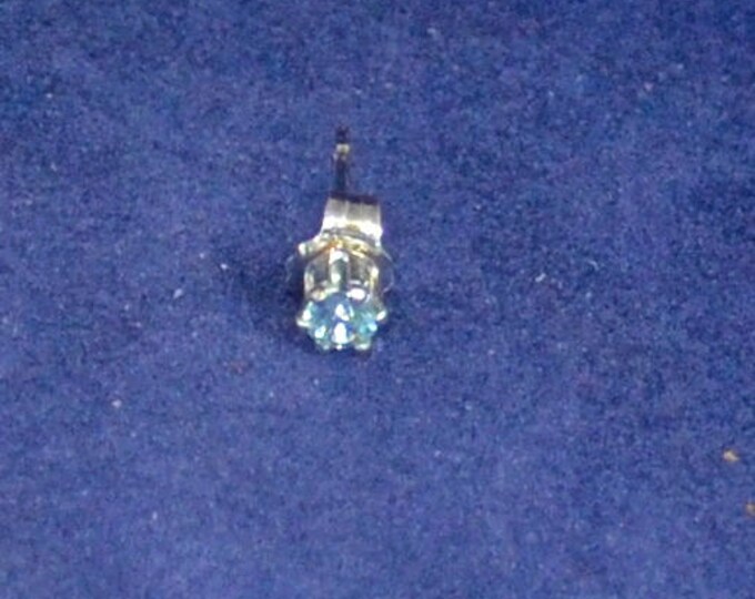 Man's Blue Zircon Stud. 3mm Round, Natural, Set in Sterling Silver E1090M