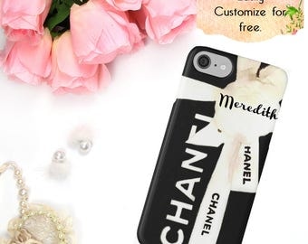 Black Chanel iPhone Case, Chanel Box, Watercolor Phone Case, iPhone 6 7 8 Plus, Samsung Galaxy Case, Luxury Fashion Designer Phone Wallet