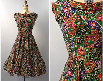 1940's colorful floral rayon dress • small