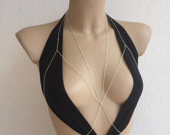 Waco Bralette, Sterling Silver Bra, Gold Body Chain,Water Resistant ,Body Jewelry, Beach Jewelry,underwear,Swimming wear,