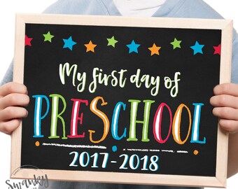 Preschool Chalkboard Printable, First Day Sign, Chalkboard Preschool Sign, Preschool Boy Sign, First Day of School Sign, Instant Download