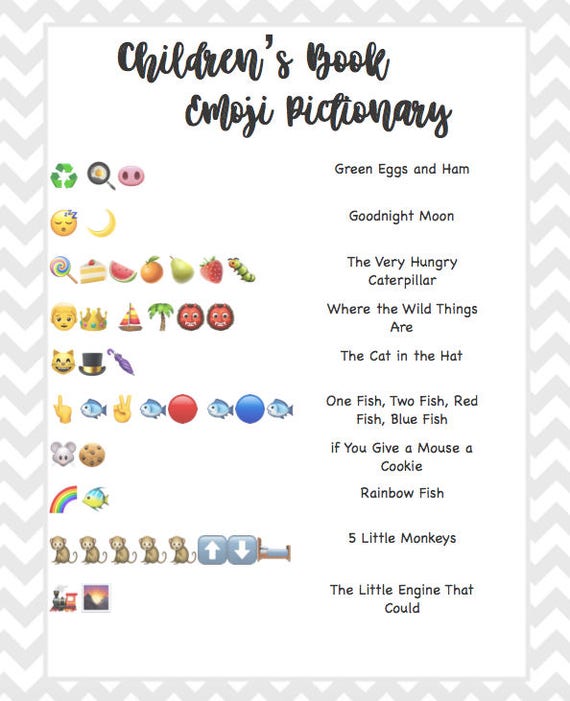 Children s Book Emoji Pictionary Baby Shower Grey Chevron