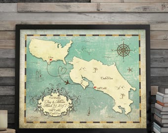 Wedding Map Guest Book, Wedding Guest Book Alternative, Costa Rica Map, Custom Wedding Map, Personalized Map, Unique Wedding Guestbook