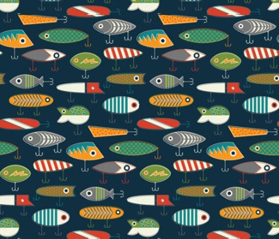 Fishing Lure Fabric by the Yard Childrens Fabric Cotton