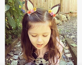 Fall Felt and Glitter Flower Fawn Ears on Clips or Nylon Band
