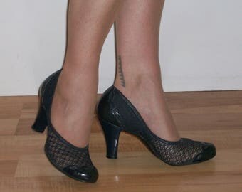 Pinup 1940s blue mesh baby doll heels w/toe and heel box trim US 8 / UK 6 fab shoes