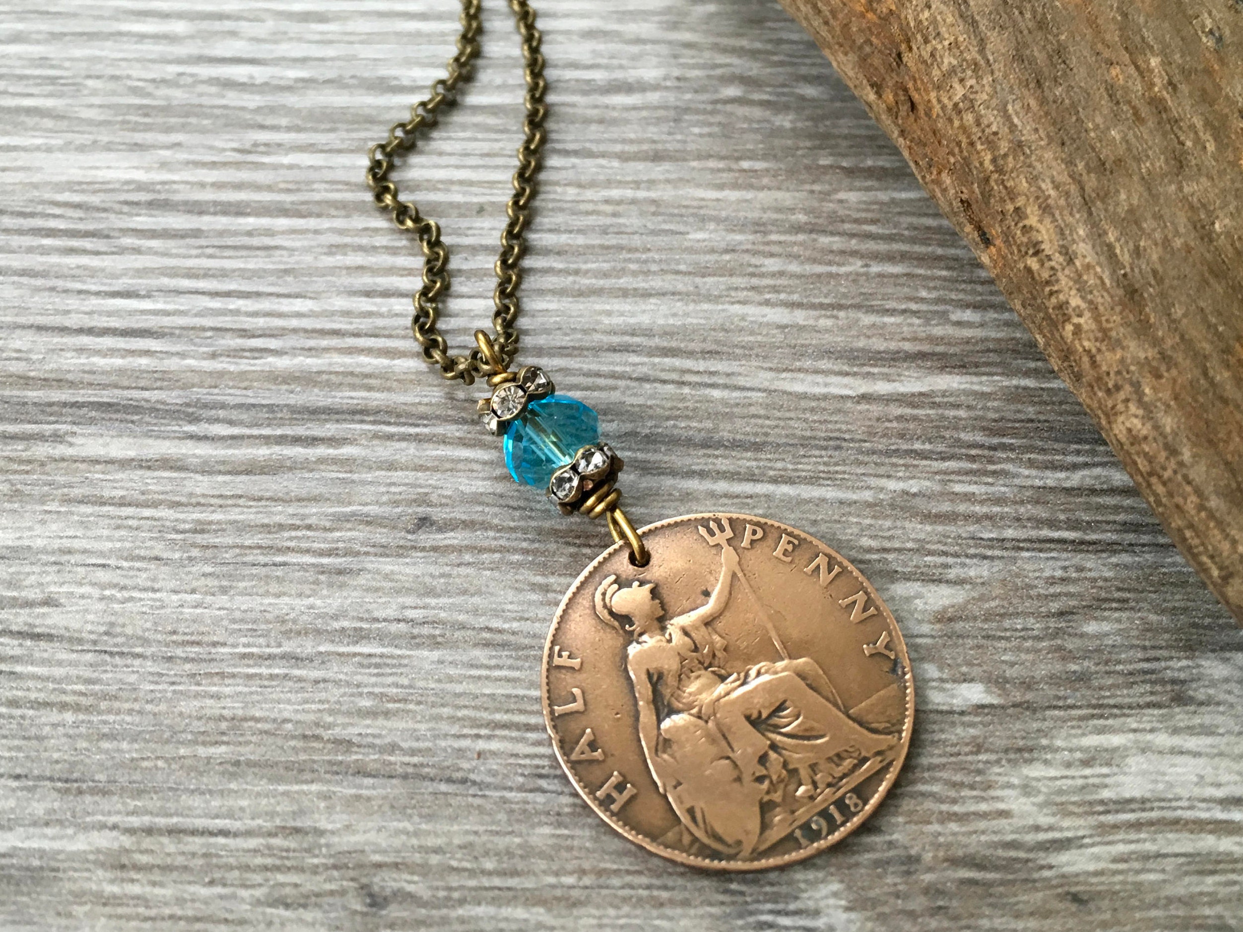 99th birthday gift 1918 coin necklace british half penny pendant uk
