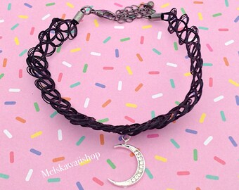 Moon Child Black Tattoo Choker Necklace